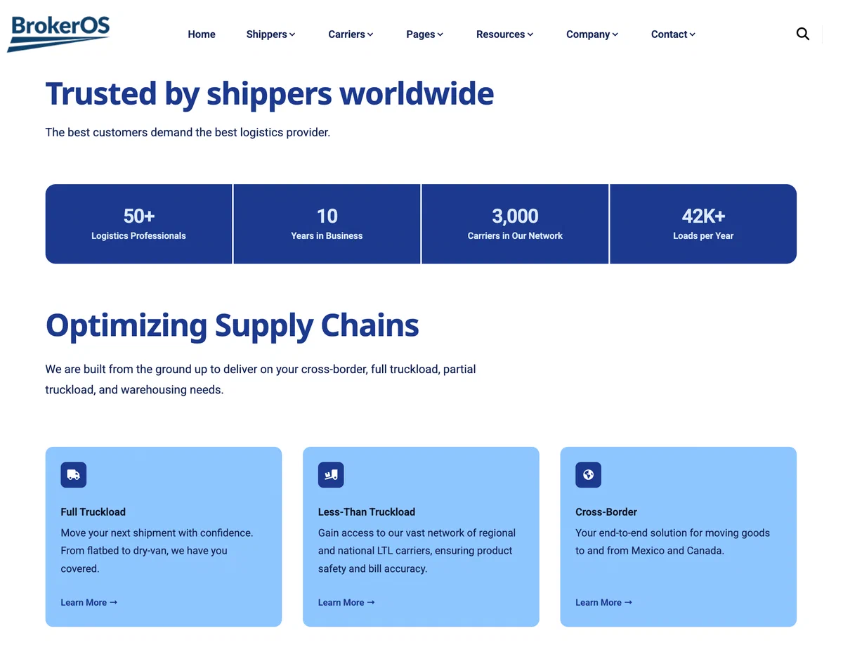 BrokerOS website preview BrokerOS website preview