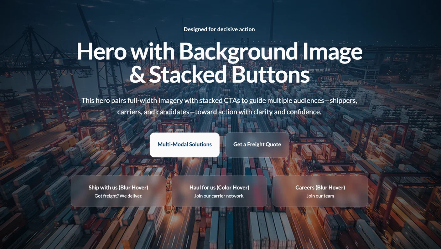 Screenshot of the Hero With Background Image and Stacked CTAs pattern. Screenshot of the Hero With Background Image and Stacked CTAs pattern.