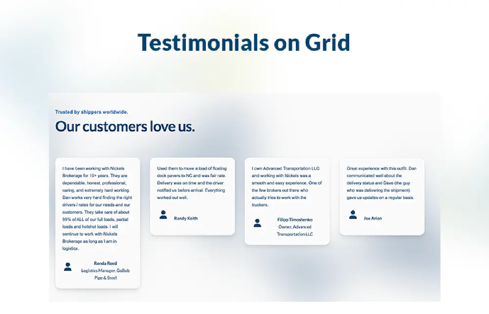 Graphic previewing the testimonial component.