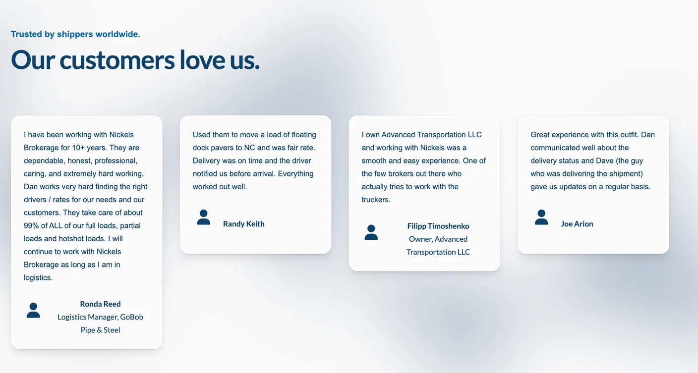 Screenshot of the testimonials pattern. Screenshot of the testimonials pattern.