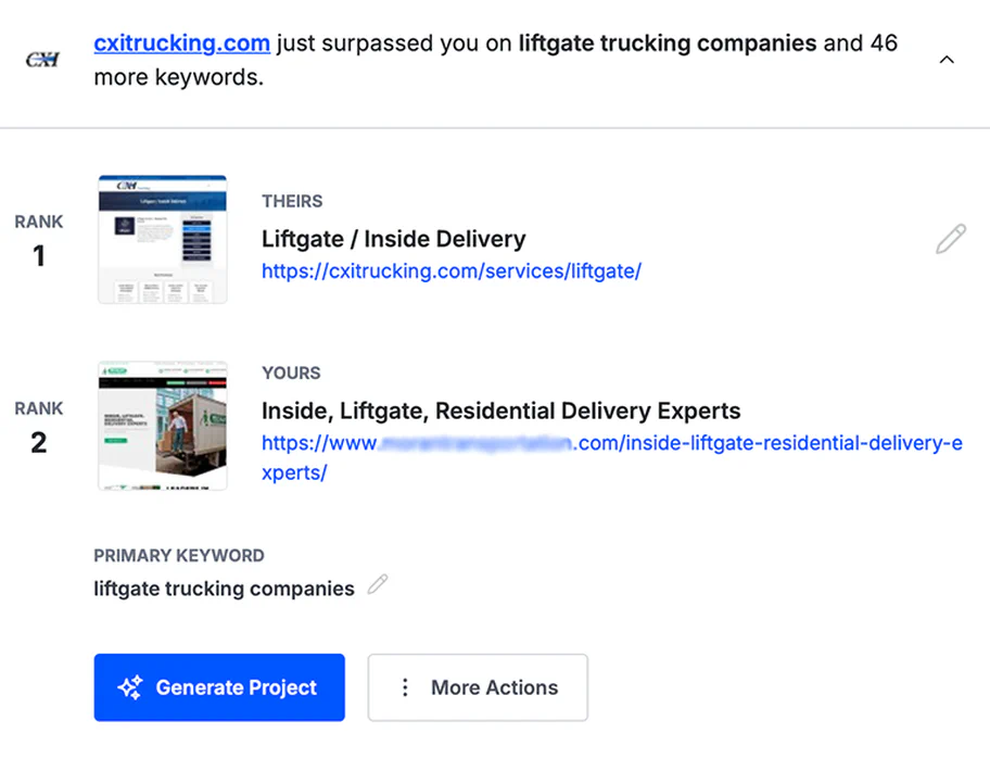 A photograph of a semi truck driving over a bridge.